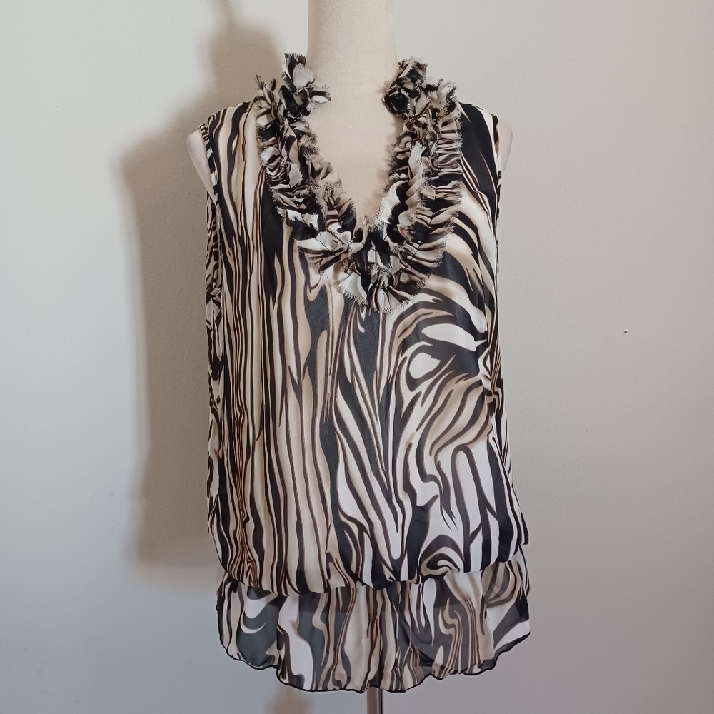 Quintessential Brown Abstract Sleeveless Blouse Tunic Top Size XL - Picture 1 of 9